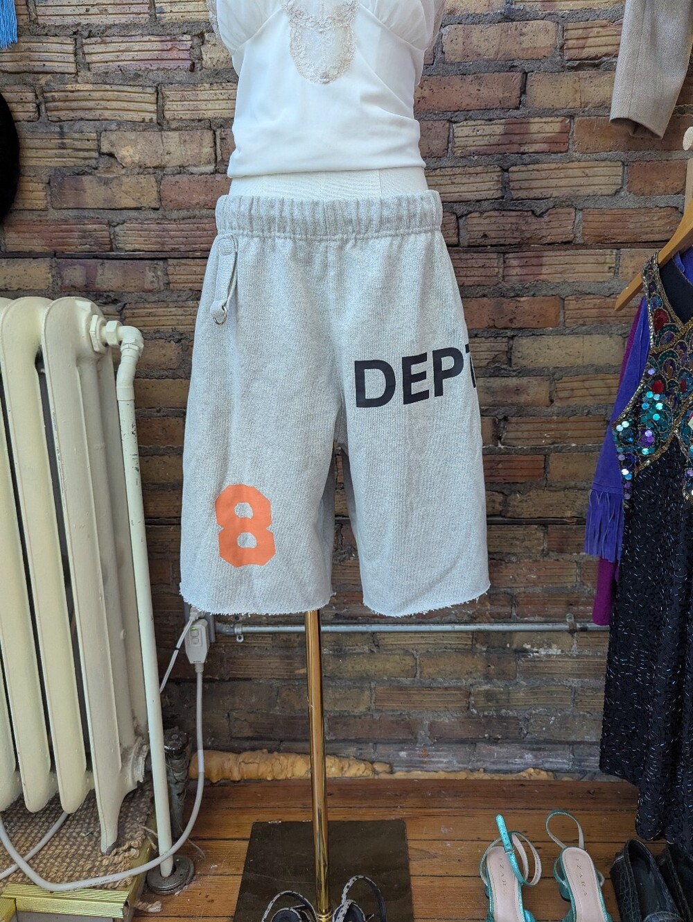 Gallery Dept Light Gray Terry Athletic Shorts with Orange '8'